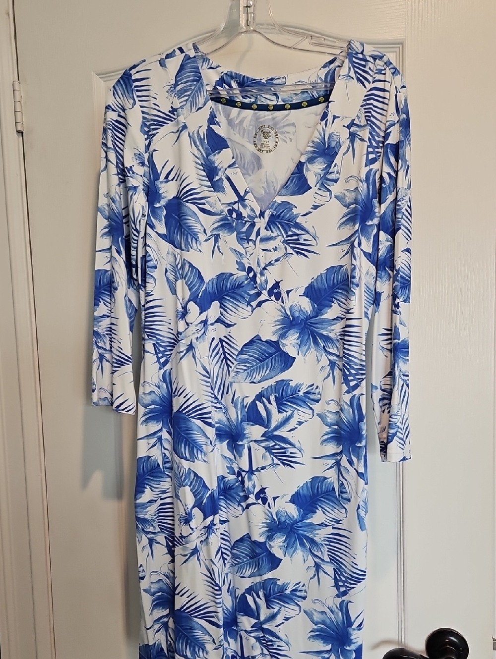 BANANA BOAT UPF 50+ Blue and White Tropical Print Swim Cover-Up